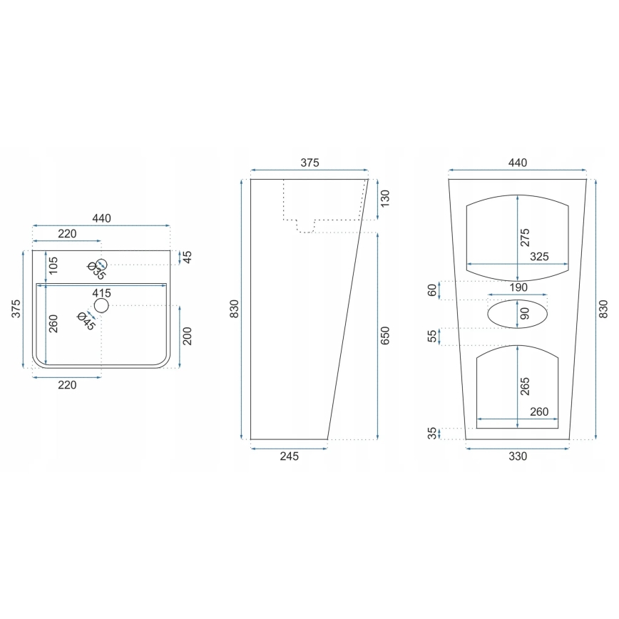 REA-U5637 - Fritstående håndvask ARIS 37,5x44 cm keramik/højglans hvid