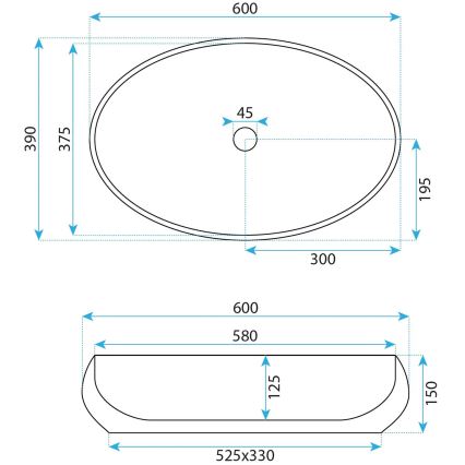 REA-U5660 - Vask til bordplade MAYA 39x60 cm keramik/blank hvid