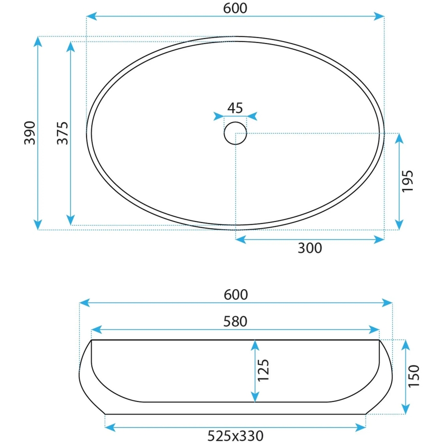 REA-U5660 - Vask til bordplade MAYA 39x60 cm keramik/blank hvid