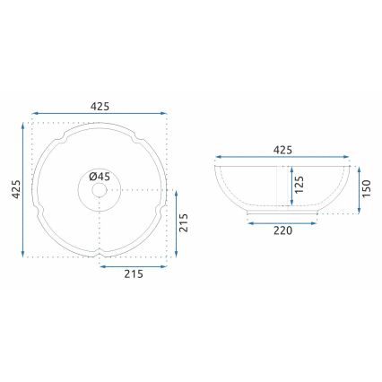 REA-U5666 - Vask til bordplade VIVIEN Ø 42,5 cm keramik/ornamenteret mønster