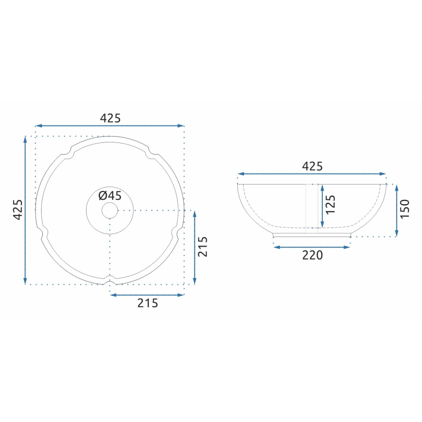 REA-U5666 - Vask til bordplade VIVIEN Ø 42,5 cm keramik/ornamenteret mønster