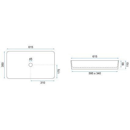 REA-U5896 - Håndvask til bordplade DENIS 35x61,5 cm keramik/marmordekor