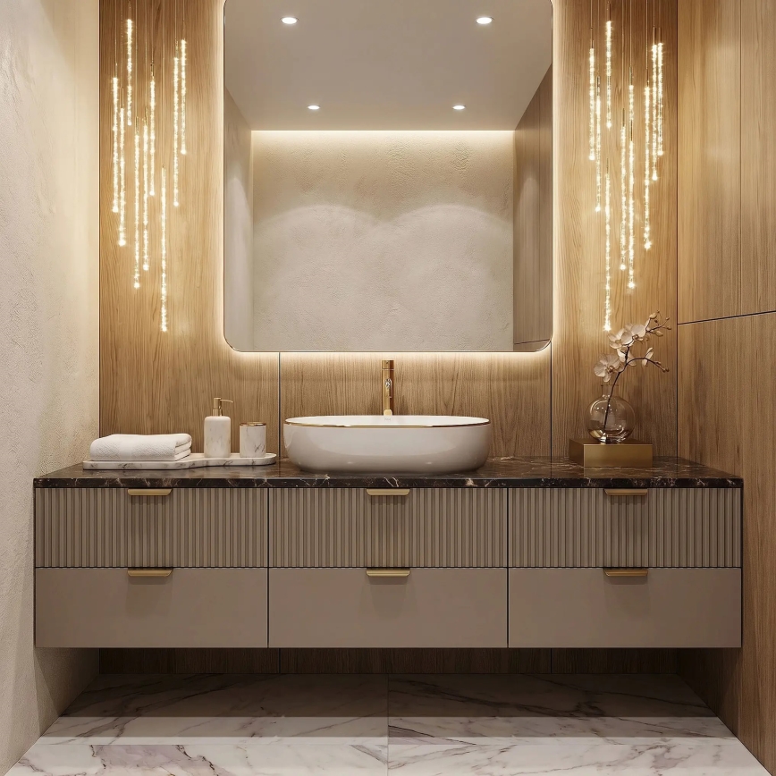 REA-U6211 - Håndvask til bordplade CLEO 41x60,5 cm keramik/hvid/guld