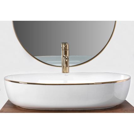 REA-U6211 - Håndvask til bordplade CLEO 41x60,5 cm keramik/hvid/guld