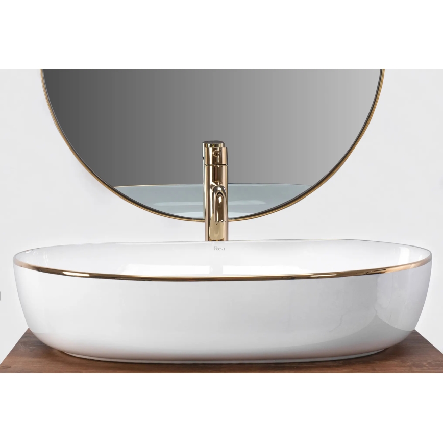 REA-U6211 - Håndvask til bordplade CLEO 41x60,5 cm keramik/hvid/guld