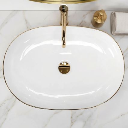 REA-U6211 - Håndvask til bordplade CLEO 41x60,5 cm keramik/hvid/guld