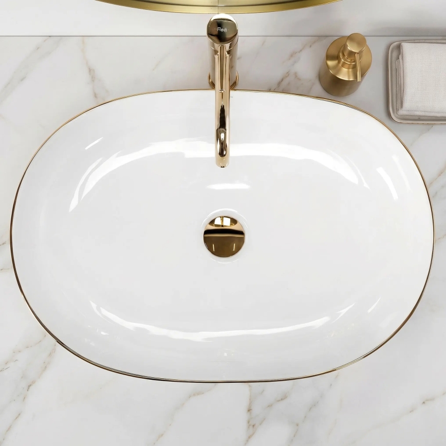 REA-U6211 - Håndvask til bordplade CLEO 41x60,5 cm keramik/hvid/guld