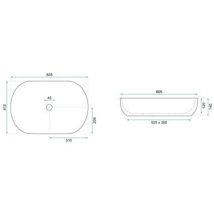 REA-U6211 - Håndvask til bordplade CLEO 41x60,5 cm keramik/hvid/guld