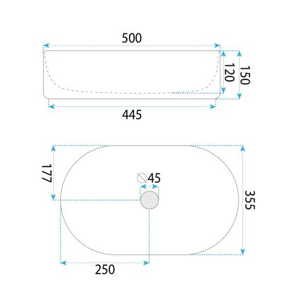 REA-U6366 - Håndvask til bordplade OKTAWIA 35,5x50 cm keramik/hvid