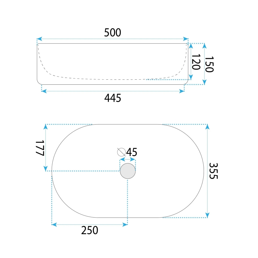 REA-U6366 - Håndvask til bordplade OKTAWIA 35,5x50 cm keramik/hvid