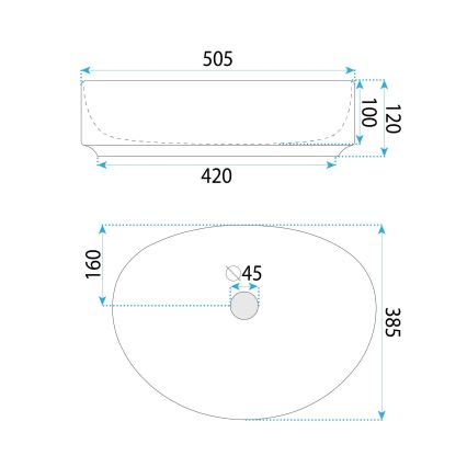 REA-U6370 - Vask til bordplade JOANA 38,5x50,5 cm keramik/blank hvid