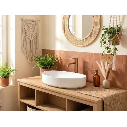 REA-U6371 - Håndvask til bordplade JOANA 40,5x65,5 cm keramik/højglans hvid