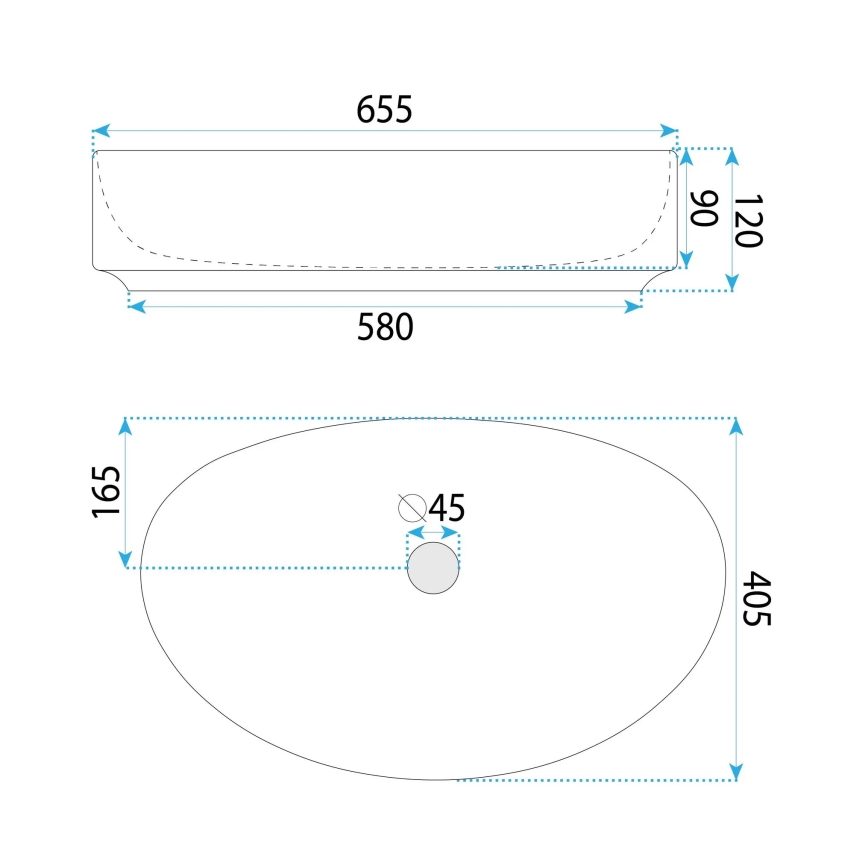 REA-U6371 - Håndvask til bordplade JOANA 40,5x65,5 cm keramik/højglans hvid