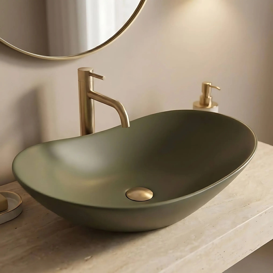 REA-U6372 - Håndvask til bordplade ROYAL 35,5x61,5 cm keramik/olivengrøn