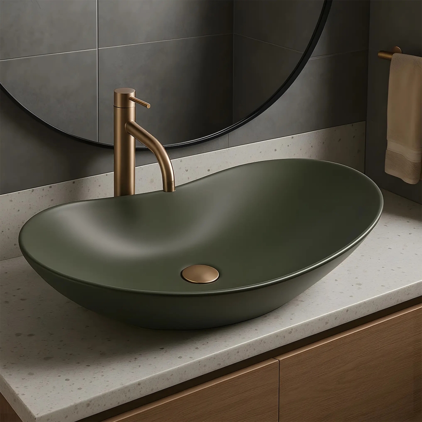 REA-U6372 - Håndvask til bordplade ROYAL 35,5x61,5 cm keramik/olivengrøn