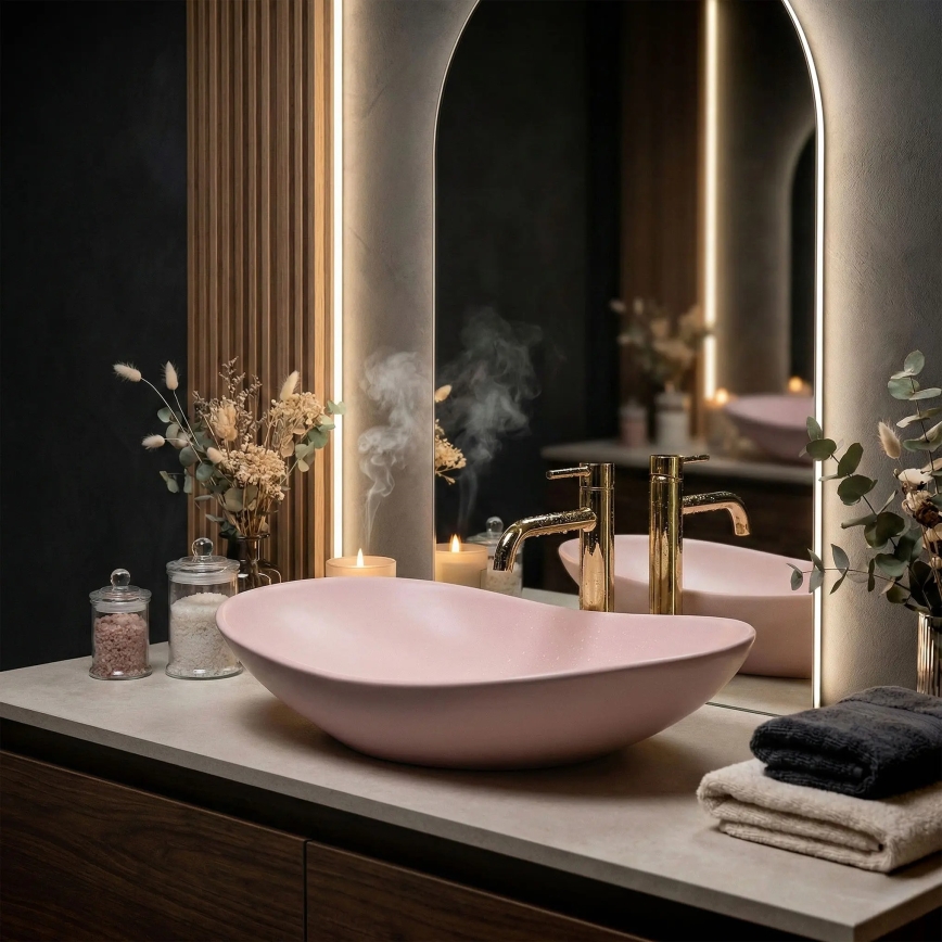 REA-U6374 - Håndvask til bordplade ROYAL 35,5x61,5 cm keramik/mat rosa