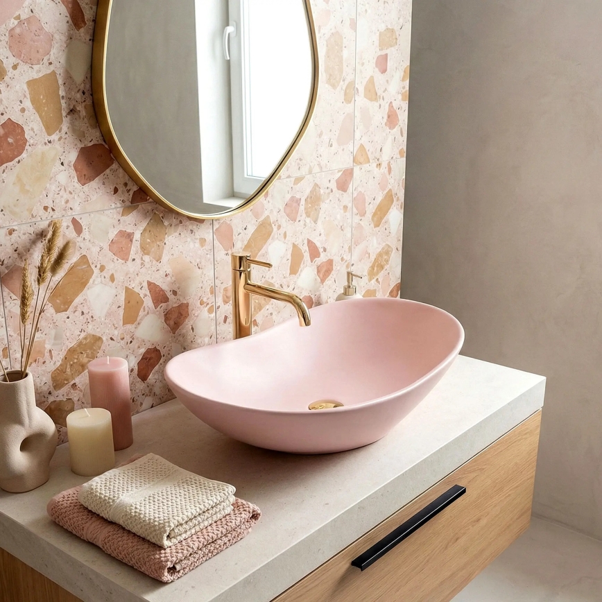 REA-U6374 - Håndvask til bordplade ROYAL 35,5x61,5 cm keramik/mat rosa