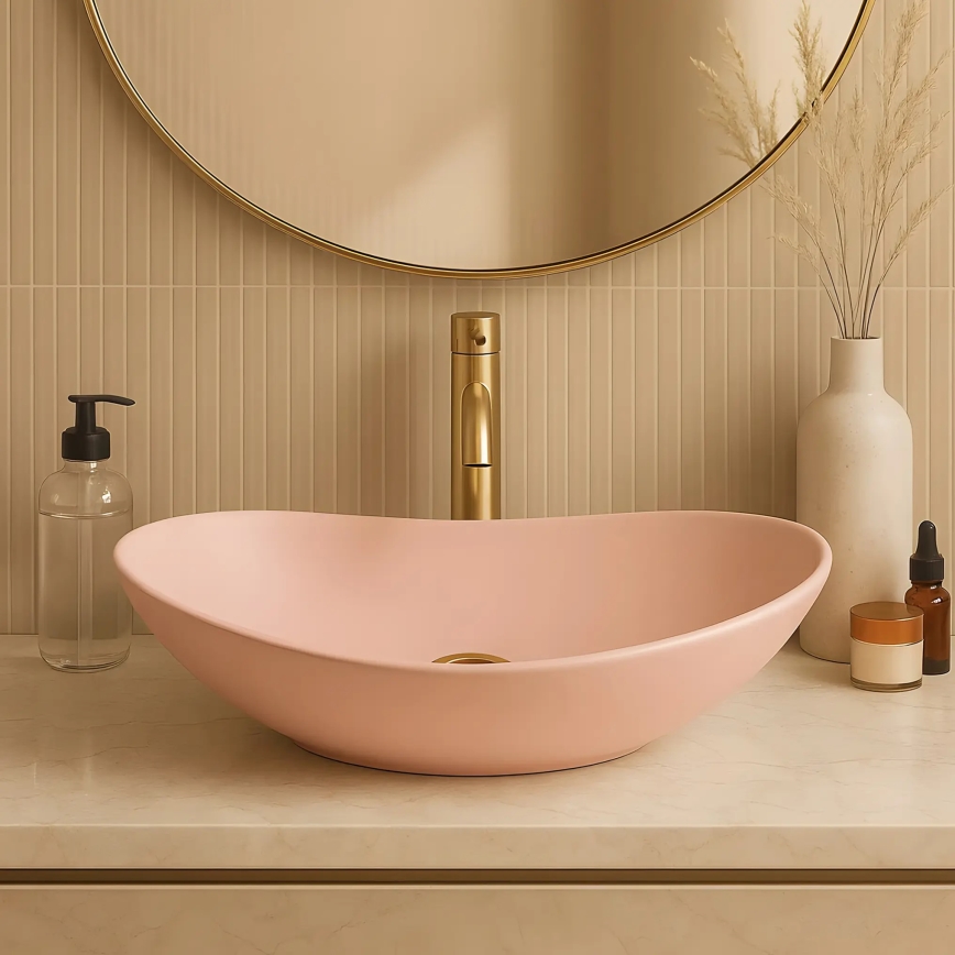 REA-U6374 - Håndvask til bordplade ROYAL 35,5x61,5 cm keramik/mat rosa