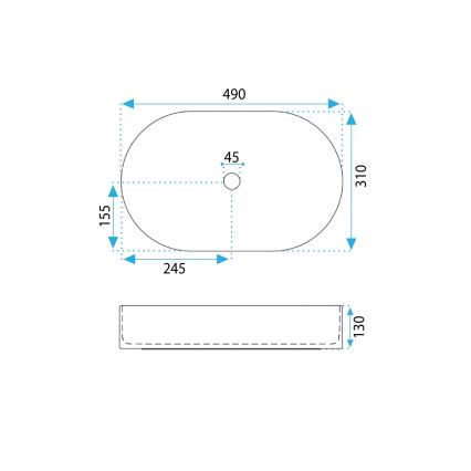 REA-U6375 - Håndvask til bordplade VANDA 31x49 cm keramik/mat blå