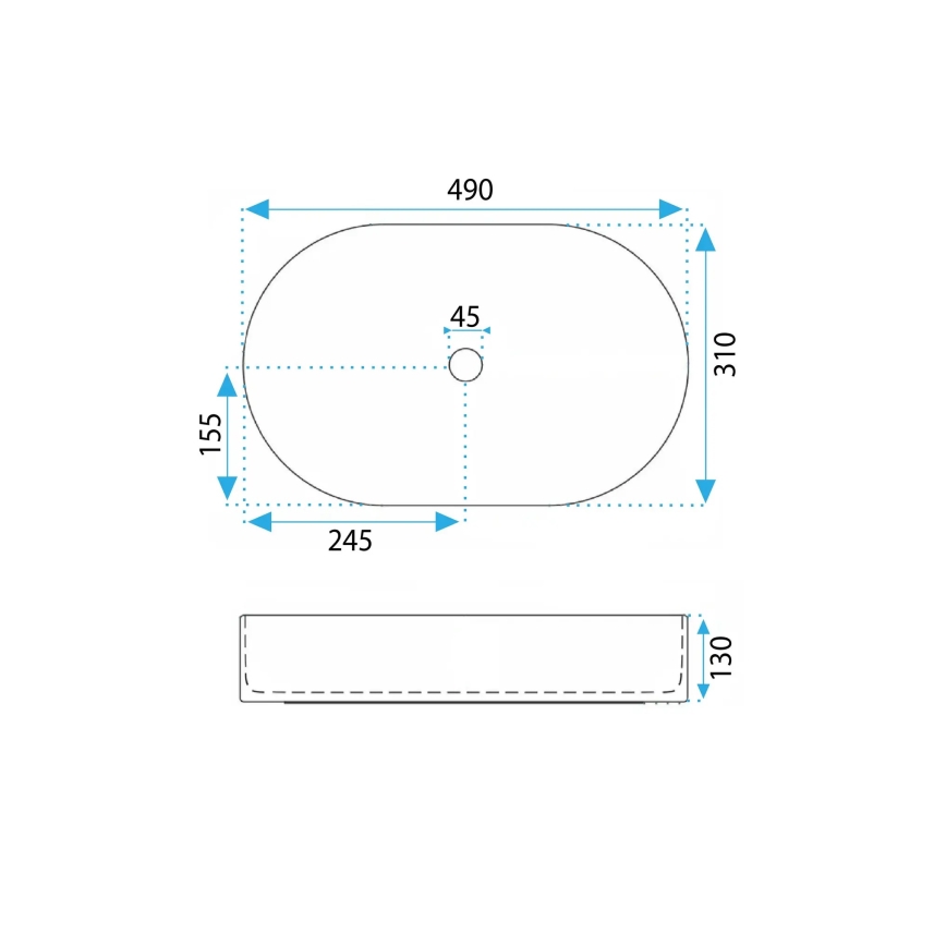 REA-U6375 - Håndvask til bordplade VANDA 31x49 cm keramik/mat blå
