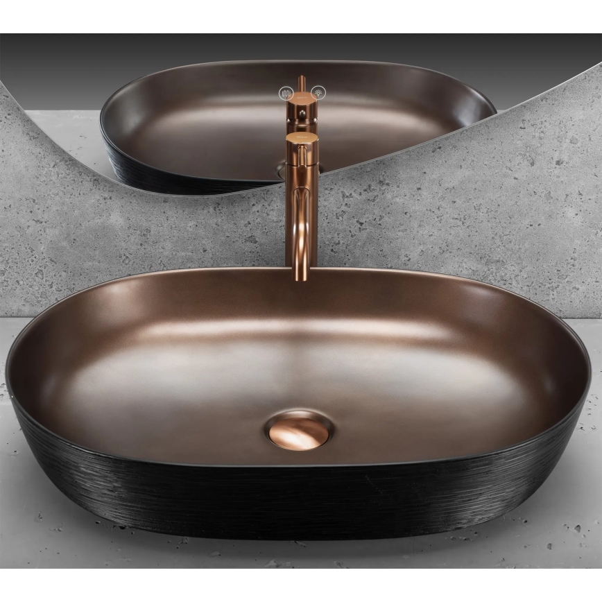 REA-U6383 - Håndvask til bordplade CLEO 41x60,5 cm keramik/sort/børstet kobber