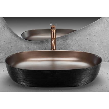 REA-U6383 - Håndvask til bordplade CLEO 41x60,5 cm keramik/sort/børstet kobber