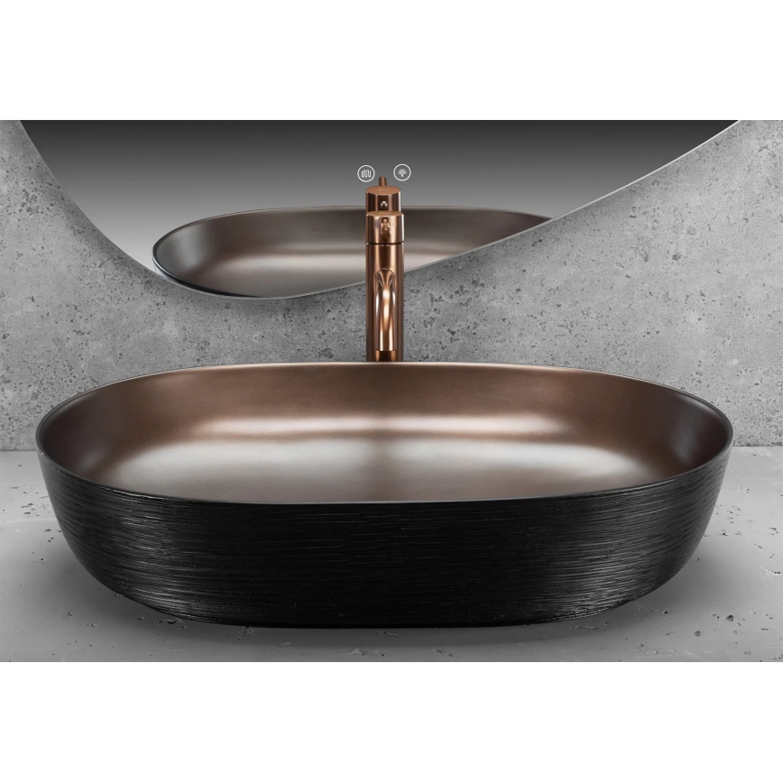 REA-U6383 - Håndvask til bordplade CLEO 41x60,5 cm keramik/sort/børstet kobber
