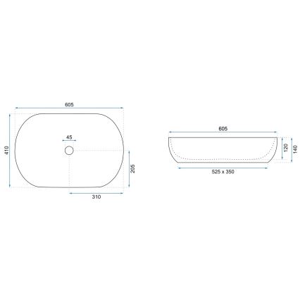 REA-U6383 - Håndvask til bordplade CLEO 41x60,5 cm keramik/sort/børstet kobber