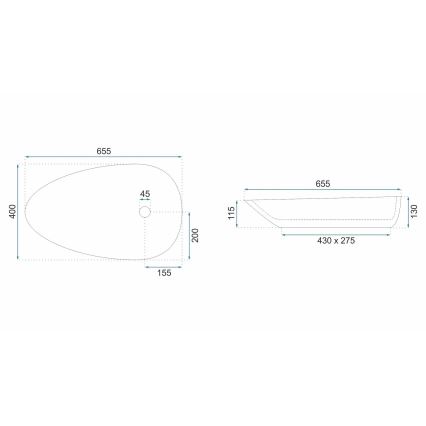 REA-U6501 - Vask til bordplade GRETA 40 x 65,5 cm keramik/stenimitat