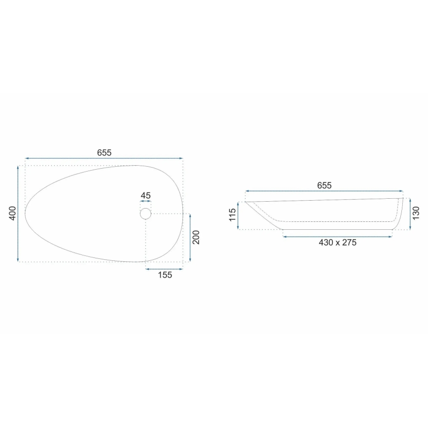 REA-U6501 - Vask til bordplade GRETA 40 x 65,5 cm keramik/stenimitat