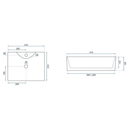 REA-U6504 - Håndvask til bordplade KELLY MINI 31x41 cm, keramik/stenimitat