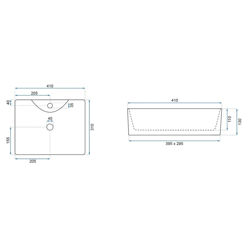 REA-U6504 - Håndvask til bordplade KELLY MINI 31x41 cm, keramik/stenimitat