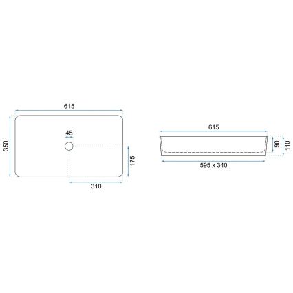 REA-U6513 - Vask til bordplade DENIS 35x61,5 cm keramik/hvid/sort