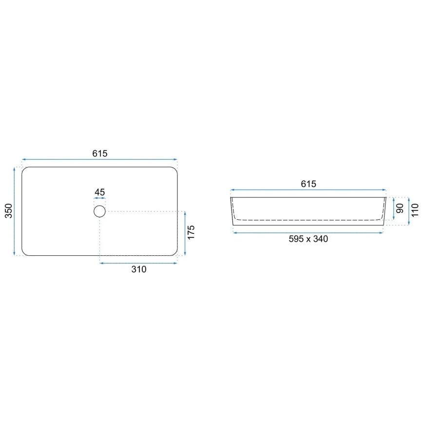 REA-U6513 - Vask til bordplade DENIS 35x61,5 cm keramik/hvid/sort