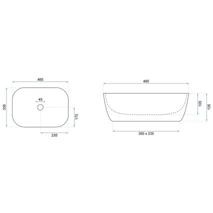 REA-U6521 - Håndvask til bordplade BELINDA 33,5x46,5 cm keramik/blank hvid