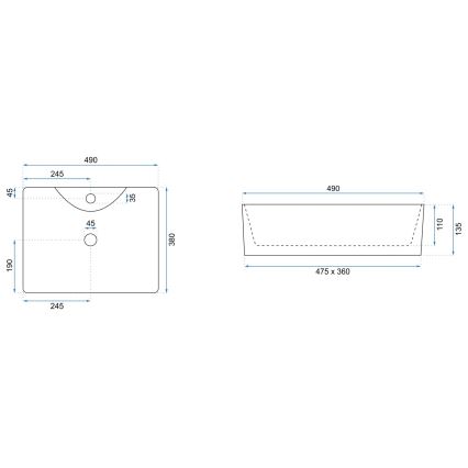 REA-U6524 - Håndvask til bordplade KELLY 38x49 cm keramik/højglans hvid