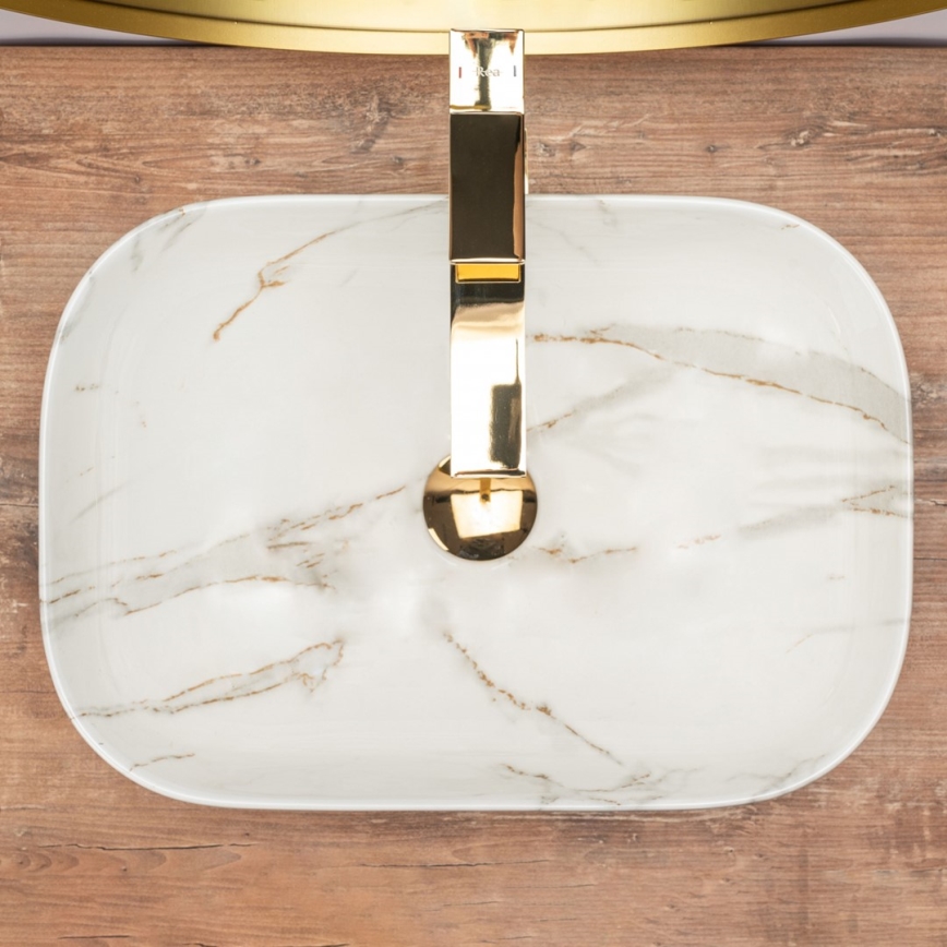 REA-U6596 - Håndvask til bordplade BELINDA 33,5 x 46,5 cm, keramik med marmordekor
