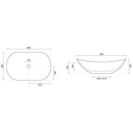 REA-U6600 - Håndvask til bordplade ROYAL 36x62,5 cm keramik/hvid/sort
