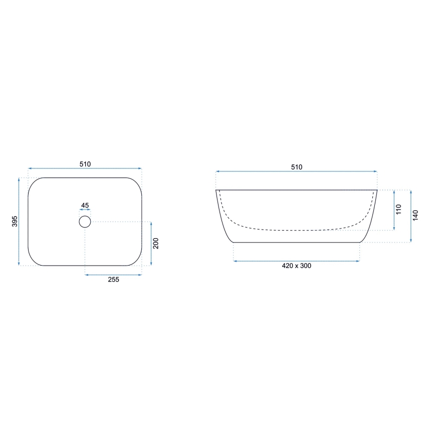 REA-U6616 - Vask til bordplade FREJA 39,5x51 cm keramik/hvid