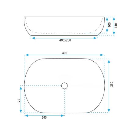 REA-U6620 - Håndvask til bordplade LISA 35x49 cm keramik/blank blå
