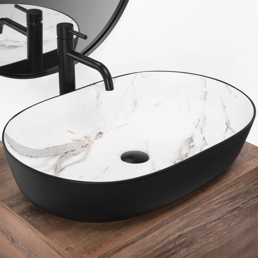 REA-U6625 - Vask til bordplade CLEO 41x60,5 cm keramik/sort/hvid/marmorlook