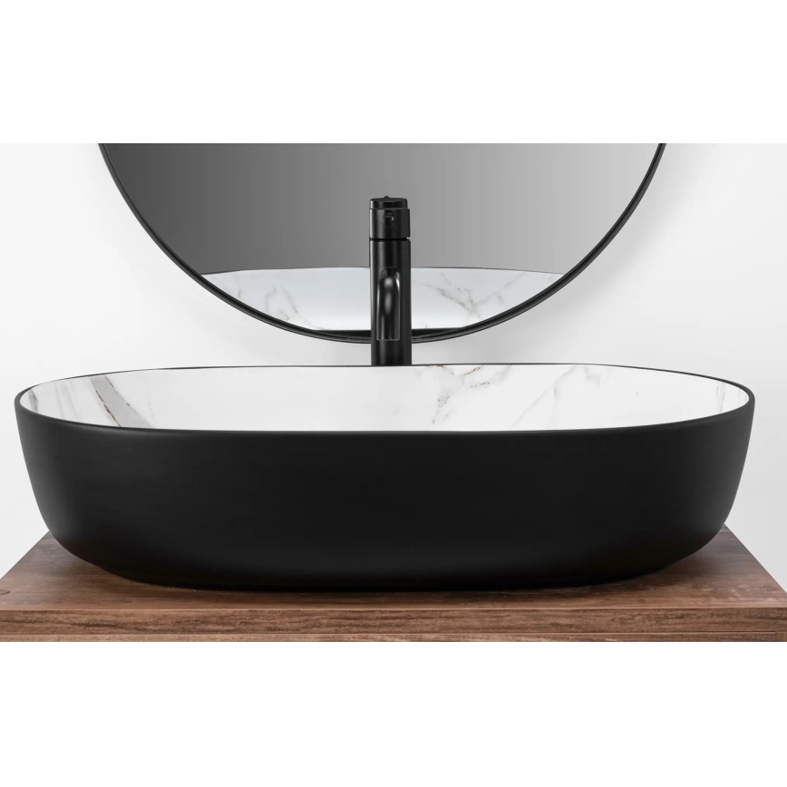 REA-U6625 - Vask til bordplade CLEO 41x60,5 cm keramik/sort/hvid/marmorlook