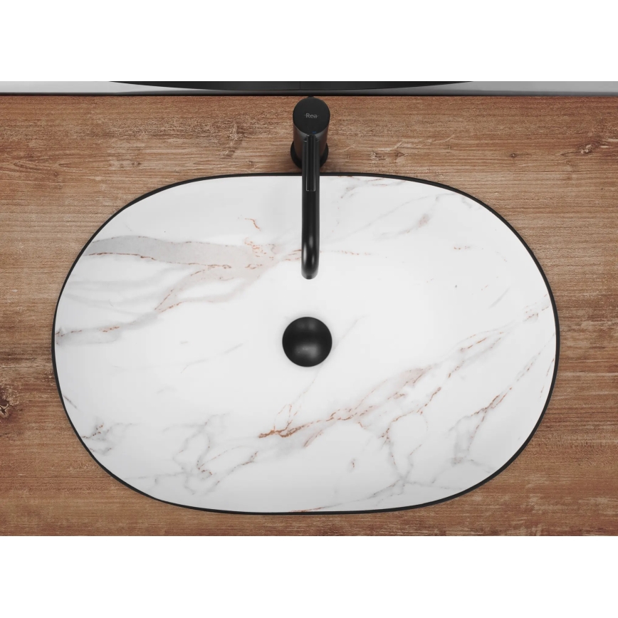 REA-U6625 - Vask til bordplade CLEO 41x60,5 cm keramik/sort/hvid/marmorlook