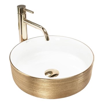 REA-U6630 - SAMI vask til bordplade Ø 36 cm keramisk/hvid/børstet guld