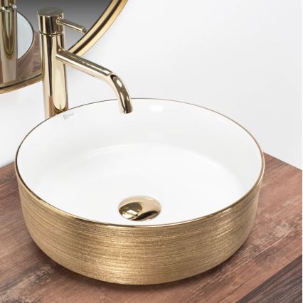 REA-U6630 - SAMI vask til bordplade Ø 36 cm keramisk/hvid/børstet guld