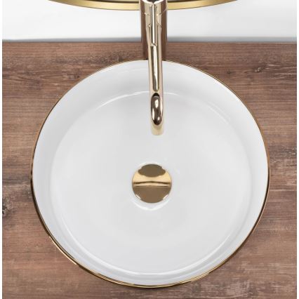 REA-U6630 - SAMI vask til bordplade Ø 36 cm keramisk/hvid/børstet guld