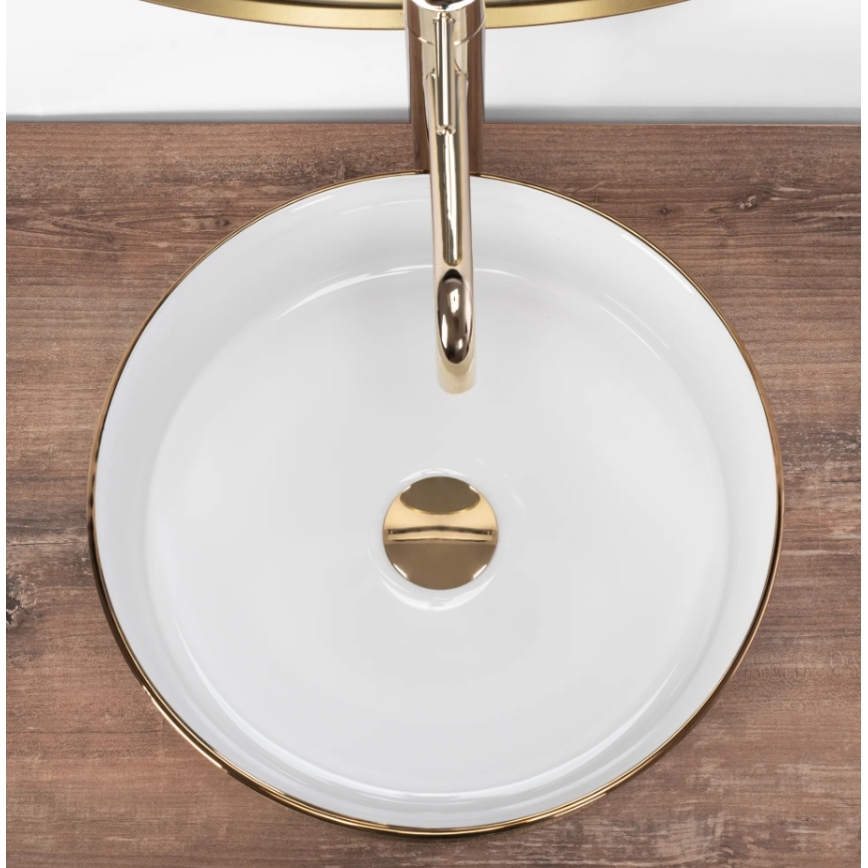 REA-U6630 - SAMI vask til bordplade Ø 36 cm keramisk/hvid/børstet guld