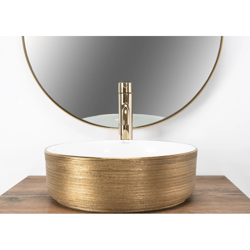 REA-U6630 - SAMI vask til bordplade Ø 36 cm keramisk/hvid/børstet guld