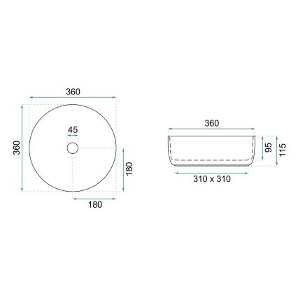 REA-U6630 - SAMI vask til bordplade Ø 36 cm keramisk/hvid/børstet guld