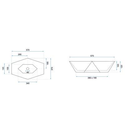 REA-U6643 - Håndvask til bordplade VEGAS 37x57 cm keramik/blank hvid